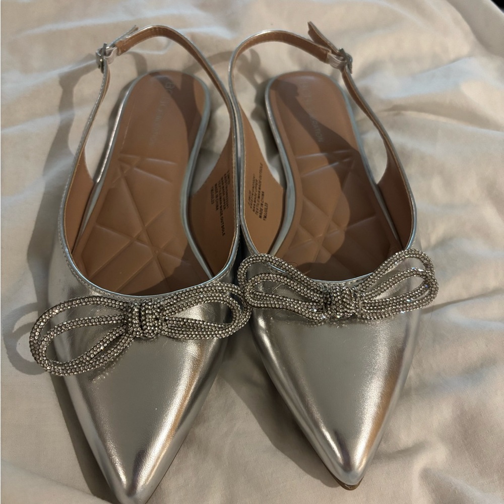 BCBGeneration Silver Flats with Bow and Slingback